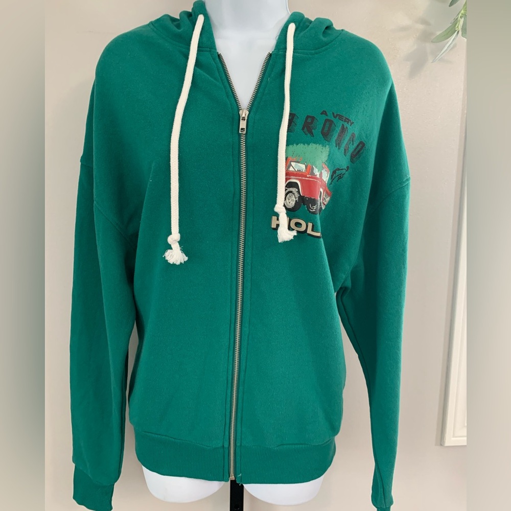 NWT Grayson Thread Ford Licensed Product Green Zip-Up Hoodie with Graphic